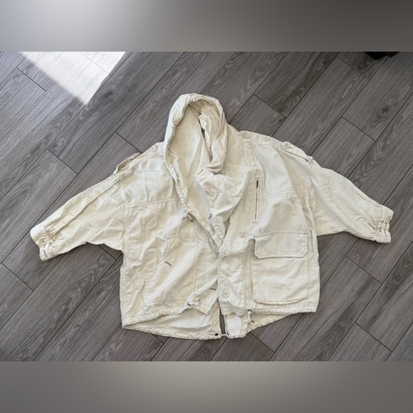 Anthropologie Daughters of the Liberation|Off White,Cream canvas utility Jacket• - Picture 3 of 12
